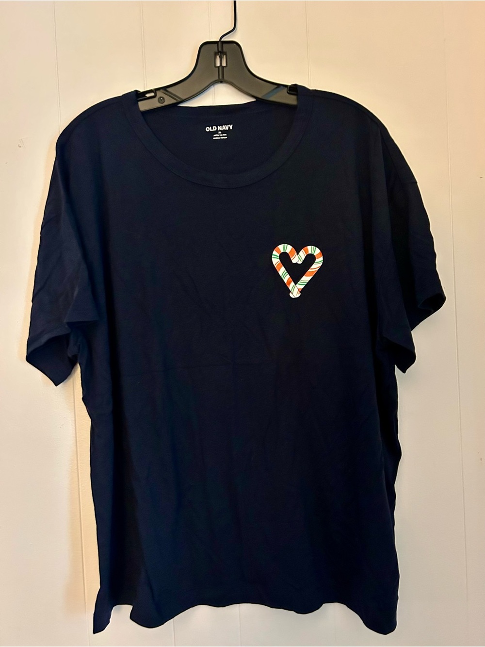 Old Navy Women's Navy Blue Candy Cane Heart T-Shirt size XL